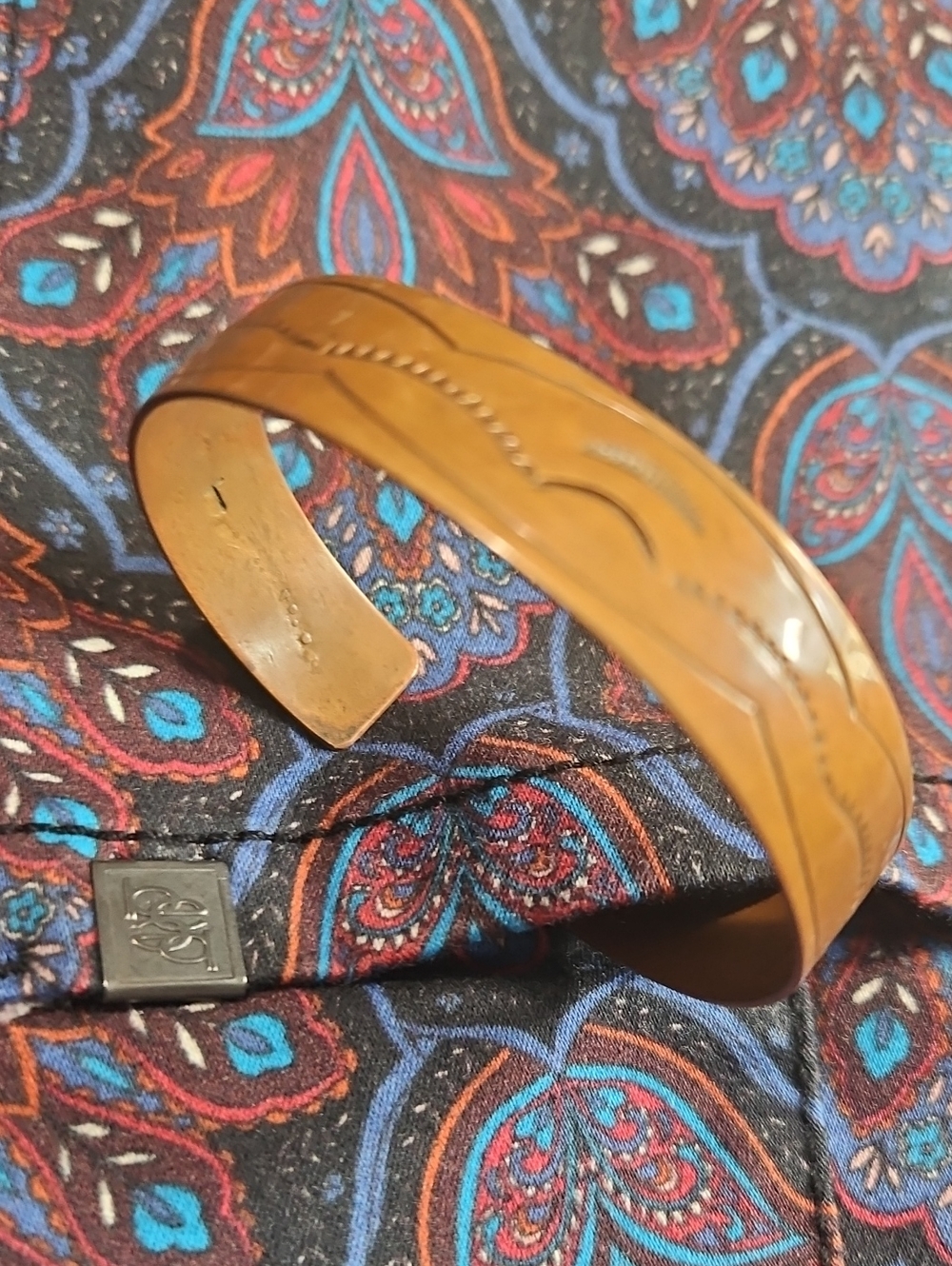 Vintage Copper Cuff Bracelet - Classic Engraved Design Stamped